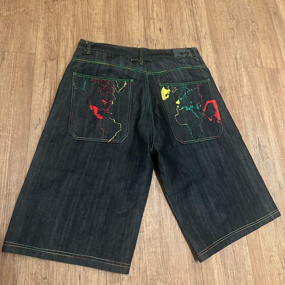 Stylish Black Denim Men Shorts with Colorful Stitching